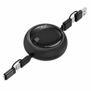 Прибиращ се кабел за зареждане – вход USB-A + Type-C към изход Type-C, Lightning, съвместим с iPhone и Android, дължина на кабела 1 m