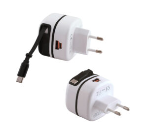 Бързо зарядно с кабел (Type-C) и два USB порта (Type-C и USB-A)