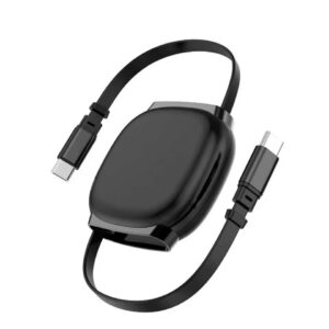 Прибиращ се кабел за зареждане USB Type-C към USB Type-C, съвместим с iPhone и Android, дължина на кабела 1 m