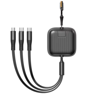 Прибиращ се кабел за зареждане – вход USB-A + Type-C към изход Type-C (пренос на данни) Micro USB, Lightning, съвместим с iPhone и Android, дължина на кабела 1 m